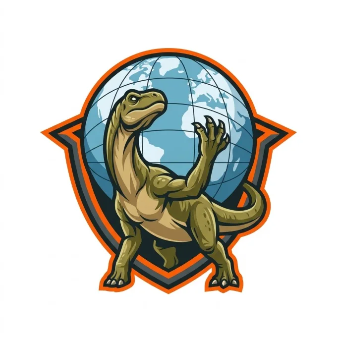 The Atlasaurus logo: a dinosaur holding up the globe